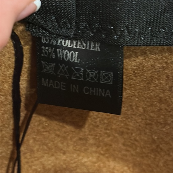 Camel Brown Wool Felt Hat w/ Faux Leather Band Wrap w/ Gold Tone Buckle Accent. - Picture 8 of 9